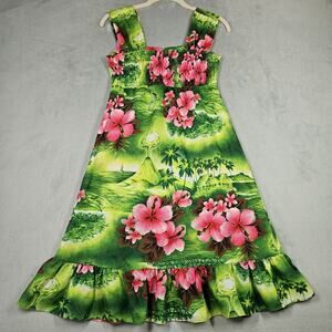 Vintage 70'S Waltah Clarke's Hawaiian Dress Womens Size 8 Mini Tropical Hibiscus